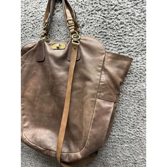 Marni Women's Convertible Leather Turn Lock Crossbody Tote Hobo Bag Brown - Picture 3 of 14